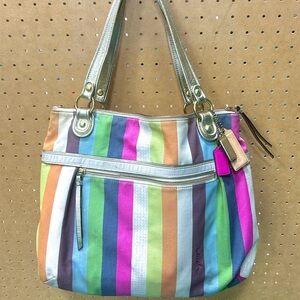 COACH: Poppy Legacy Multicolor Sequin Stripe Tote Bag